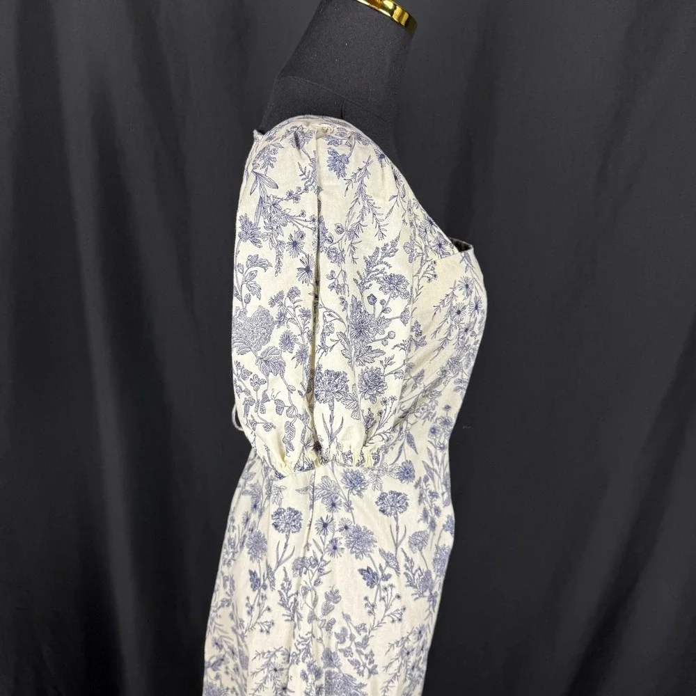 Just Found Blue & White Toile Cottagecore Prairie Dress Open Back Midi, size M - Picture 6 of 15